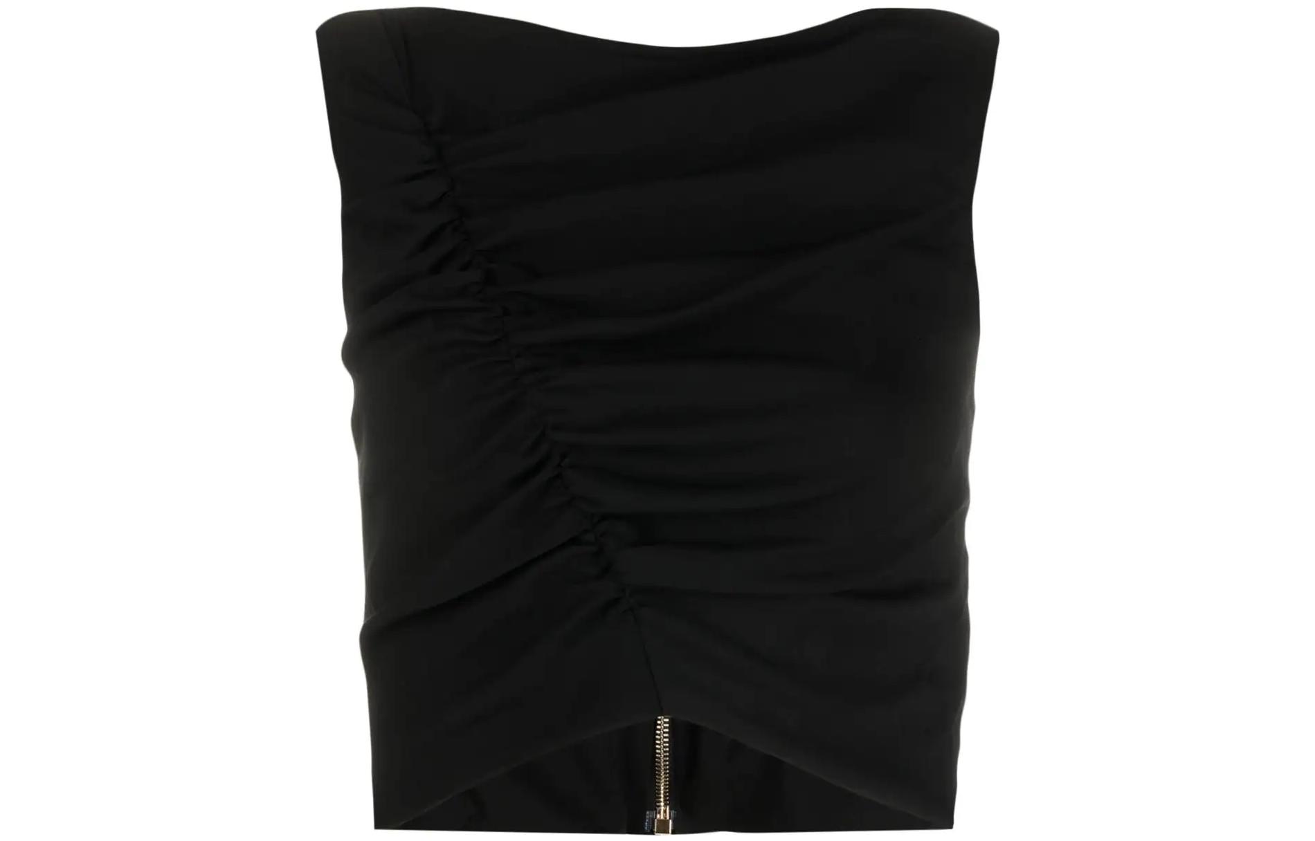 (Women) VERSACE SS22  Black Solid Casual Ruched Sleeveless Tank Top 1005912-1A00523-1B000