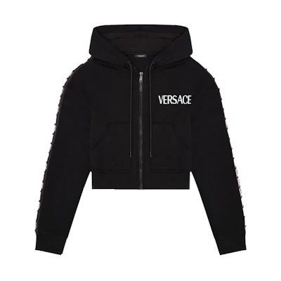 (Women) VERSACE SS22 Black Solid Color Zip-Up Hoodie Jacket 1004136-1A01174-1B000