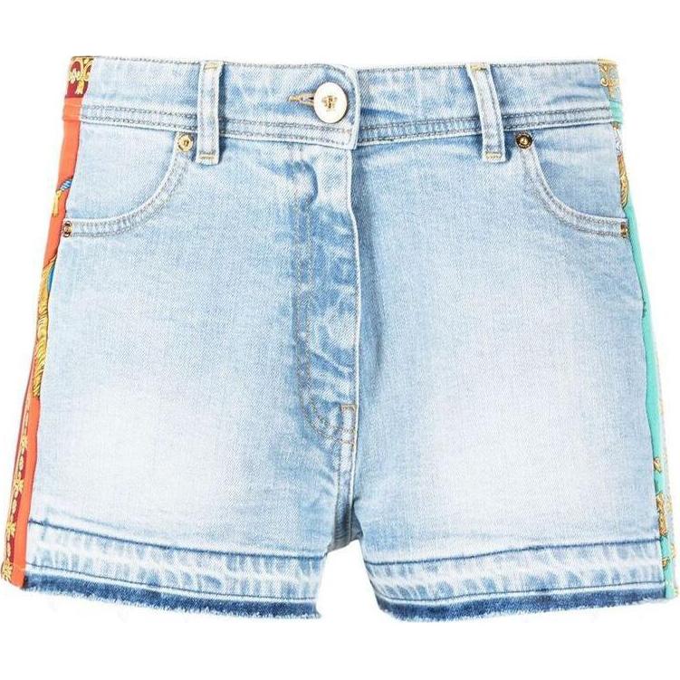 (Women) VERSACE SS22  Frayed Hem Straight Denim Shorts Blue. 1005140-1A03453-2D470