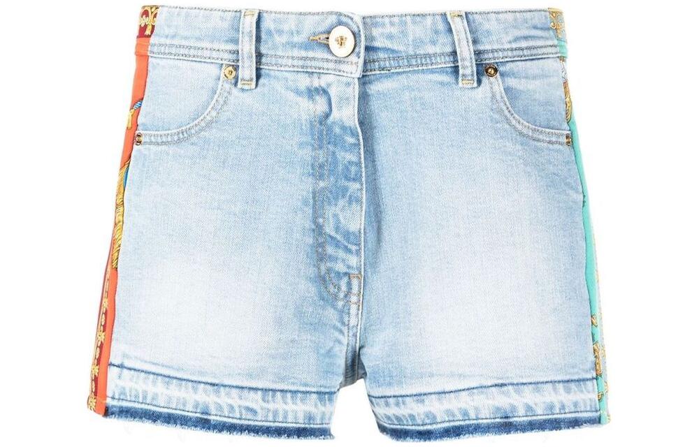 Order (W) 베르사체 SS22 프레이드 헴 스트레이트 데님 반바지 블루. 1005140-1A03453-2D470