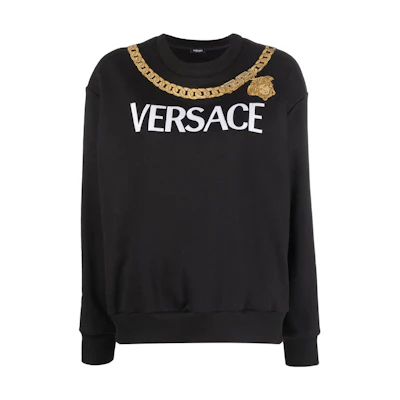 (Women) VERSACE SS22 Logo Print Crewneck Sweatshirt Black 1004131-1A01174-1B000