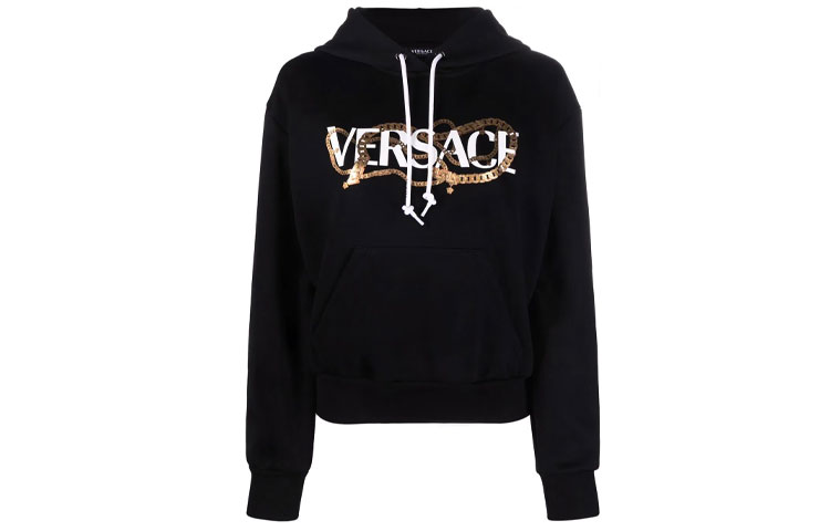 (Women) VERSACE SS22  Logo Print Hoodie Black. 1004128-1A01174-1B000