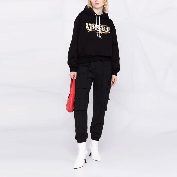 Lookbook (W) VERSACE SS22 黑色Logo印花連帽衫 1004128-1A01174-1B000