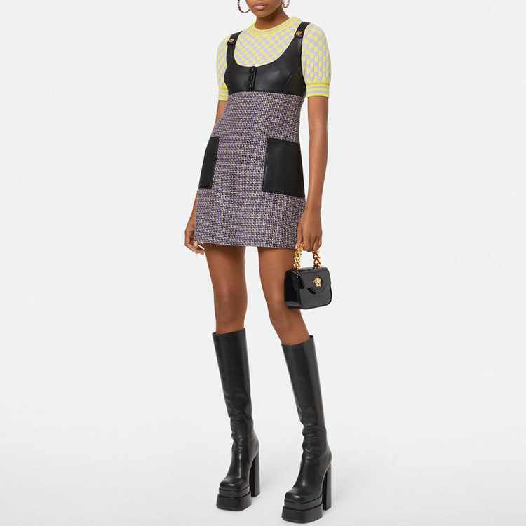 Lookbook (Women) VERSACE SS22  Pastel Purple Tweed Cotton Mini Sleeveless Dress 1003028-1A02852-6L110