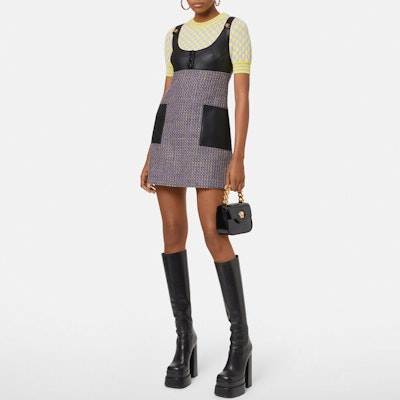 (Women) VERSACE SS22 Pastel Purple Tweed Cotton Mini Sleeveless Dress 1003028-1A02852-6L110 Lookbook (Women) VERSACE SS22 Pastel Purple Tweed Cotton Mini Sleeveless Dress 1003028-1A02852-6L110