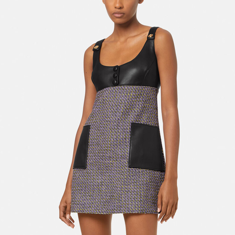 Shop (Women) VERSACE SS22  Pastel Purple Tweed Cotton Mini Sleeveless Dress 1003028-1A02852-6L110