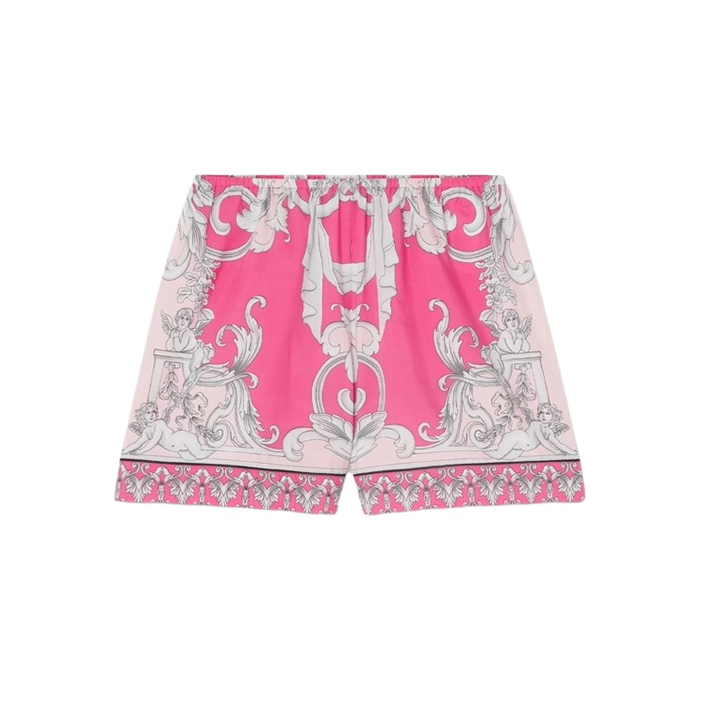 (Women) VERSACE SS22  Pink Elastic Waist Straight-Cut Casual Shorts 1005432-1A04446-5P470