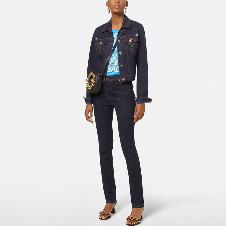 Lookbook (Women) Versace SS22  Solid Black Buttoned Denim Jeans 1004000-1A02427-1D100