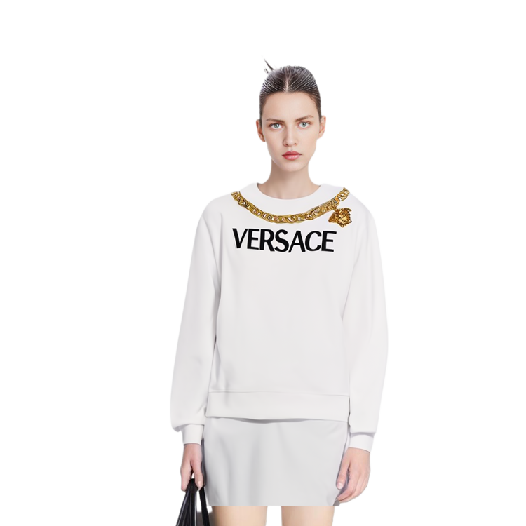 Shop (W) 베르사체 SS22 화이트 크루넥 긴팔 스웻셔츠. 1004131-1A01174-1W000