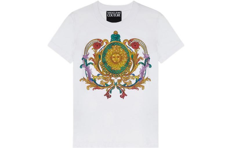 (Women) VERSACE SS22  White Printed Crew Neck Short Sleeve T-Shirt. E72HAHF02-ECJ00F-E003