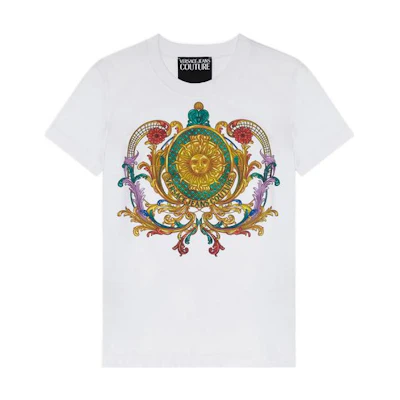 (Women) VERSACE SS22 White Printed Crew Neck Short Sleeve T-Shirt. E72HAHF02-ECJ00F-E003