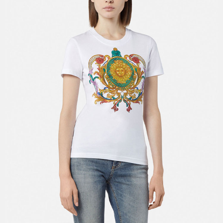 (Women) VERSACE SS22  White Printed Crew Neck Short Sleeve T-Shirt. E72HAHF02-ECJ00F-E003 圖 3