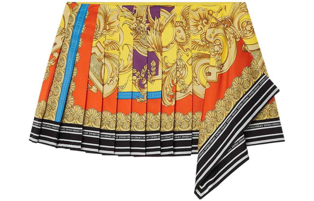 (Women) VERSACE SS22  Yellow Silk Mini Skirt with Printed Irregular Pattern. 1005282-1A03489-5L290