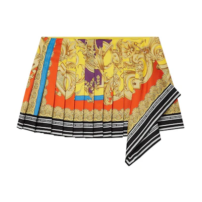 (Women) VERSACE SS22 Yellow Silk Mini Skirt with Printed Irregular Pattern. 1005282-1A03489-5L290