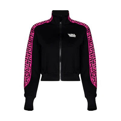 (Women) VERSACE SS22 Greek Key Pattern Zip-Up Sweatshirt Jacket Women Black 1002080-1A01623-5P540