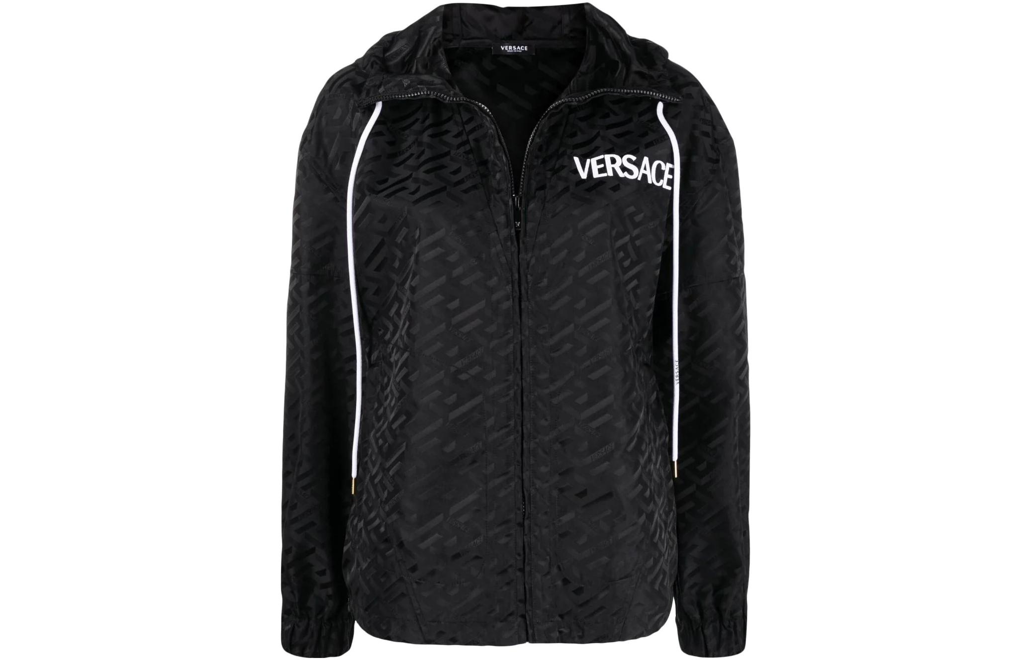 (Women) VERSACE SS22 Greek Logo Print Long Sleeve Track Jacket  Black 10041231-A01032-1B000