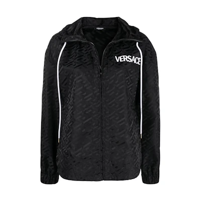 (Women) VERSACE SS22 Greek Logo Print Long Sleeve Track Jacket Black 10041231-A01032-1B000