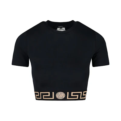 (Women) VERSACE SS22 Greek Pattern Trim Short Sleeve Swimwear Women Black 100586-5A232185-1B000