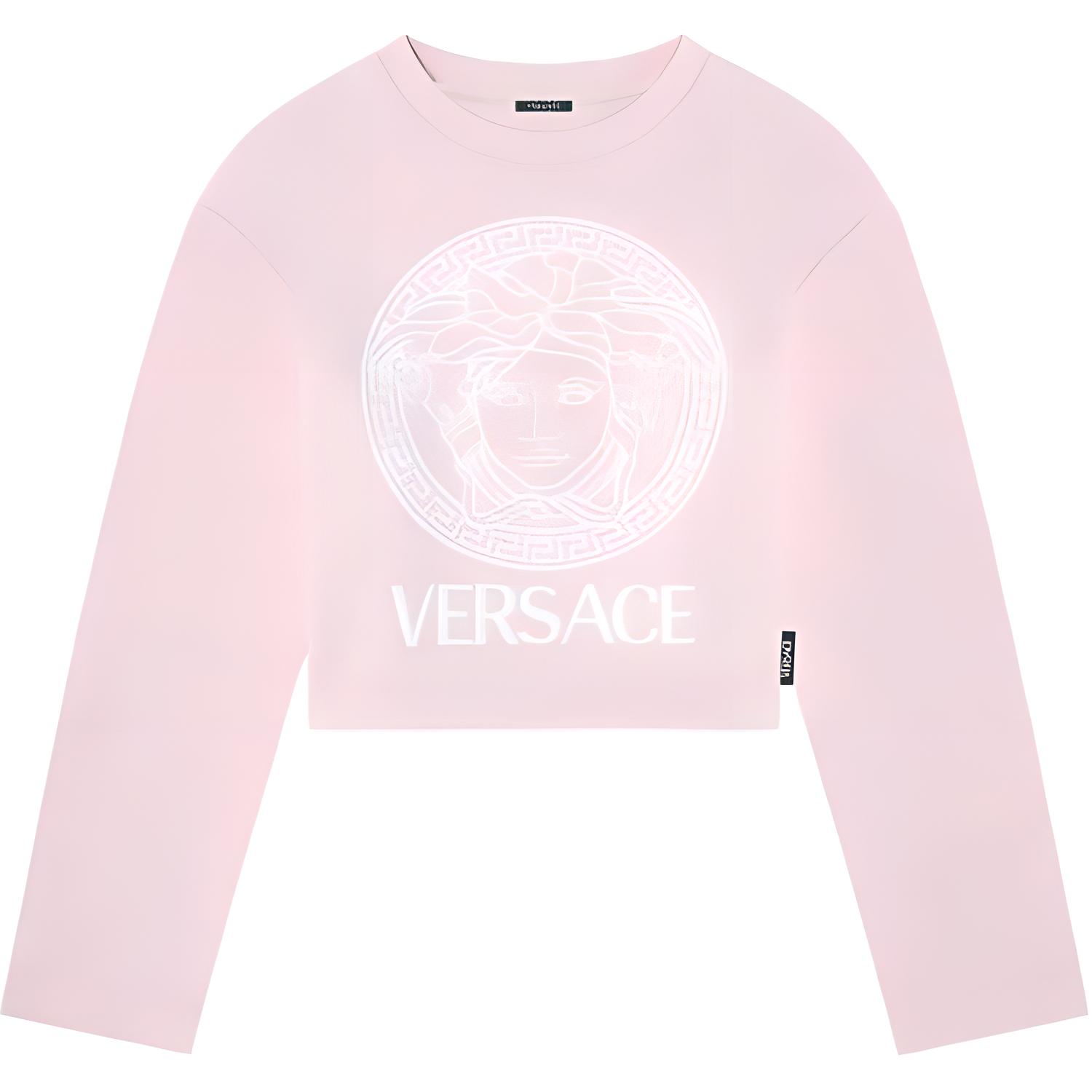 (Women) VERSACE SS22 Logo Print Pink Oversized Pullover Crewneck Sweatshirt Women 1004134-1A01174-1PB90