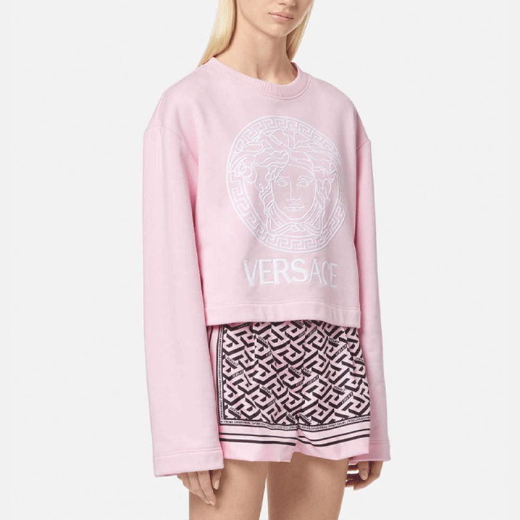 (Women) VERSACE SS22 Logo Print Pink Oversized Pullover Crewneck Sweatshirt Women 1004134-1A01174-1PB90 圖 4