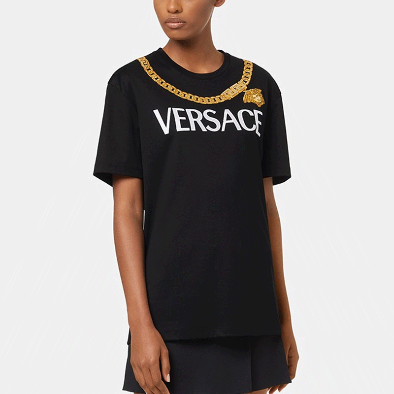 Shop (Women) VERSACE SS22 Medusa Logo Print T-Shirt  Plain Design Meta 1004159-1A02991-2B070