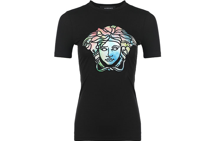 (Women) VERSACE SS22 Medusa Print Short Sleeve T-Shirt  Black 1004151-1A00769-1B000
