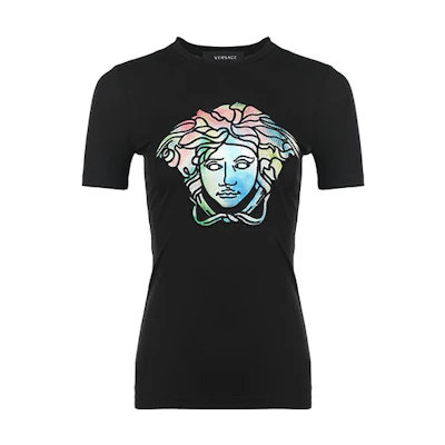 (Women) VERSACE SS22 Medusa Print Short Sleeve T-Shirt Black 1004151-1A00769-1B000