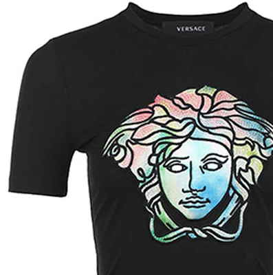 (W) 베르사체 SS22 메두사 프린트 반팔 티셔츠 블랙 1004151-1A00769-1B000 Details for (W) 베르사체 SS22 메두사 프린트 반팔 티셔츠 블랙 1004151-1A00769-1B000
