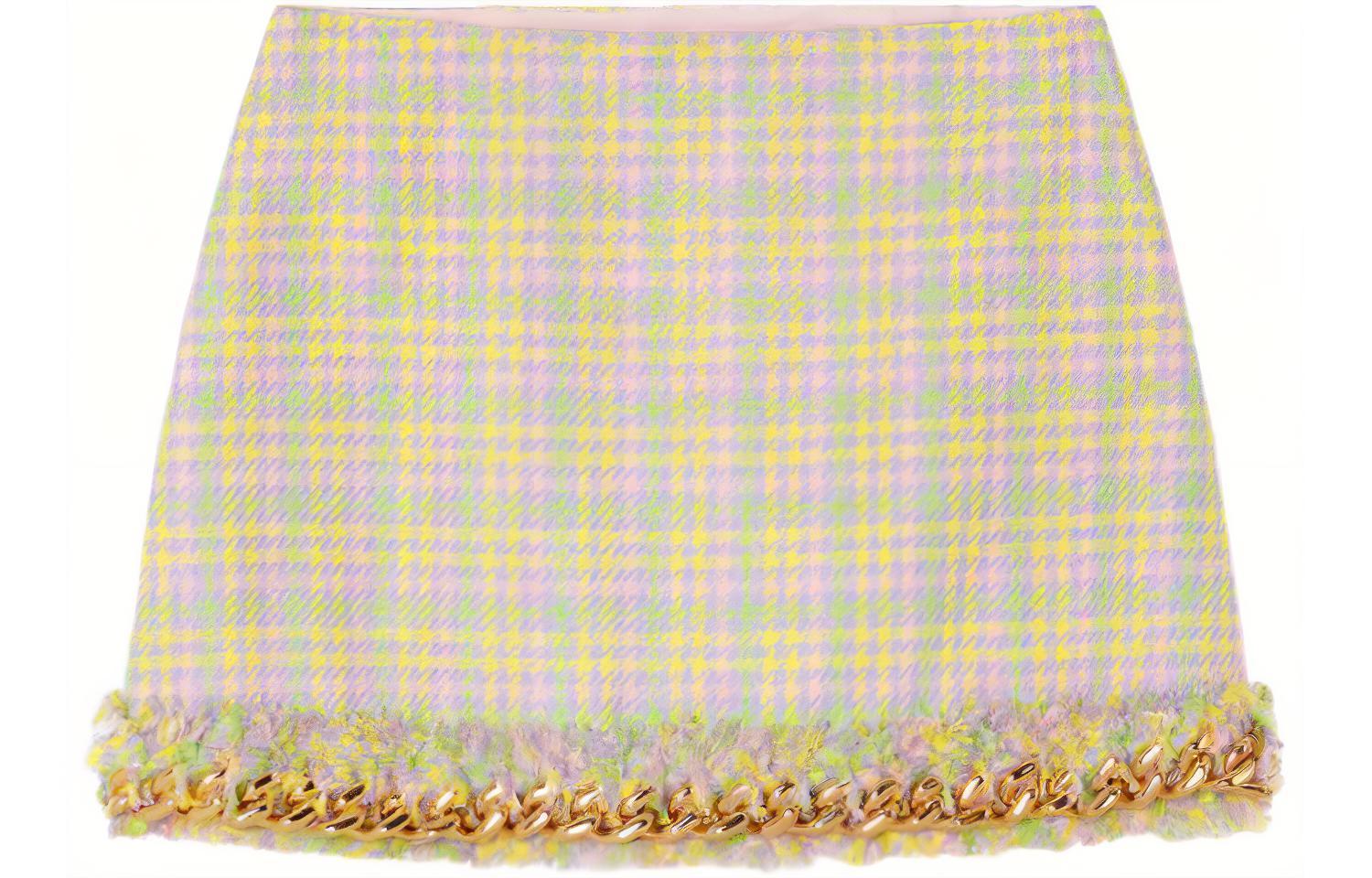 (Women) VERSACE SS22 Pattern Tweed Chain A-Line Casual Skirt Women’s Yellow 1003977-1A02937-6Y060