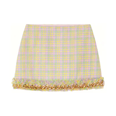 (Women) VERSACE SS22 Pattern Tweed Chain A-Line Casual Skirt Women’s Yellow 1003977-1A02937-6Y060