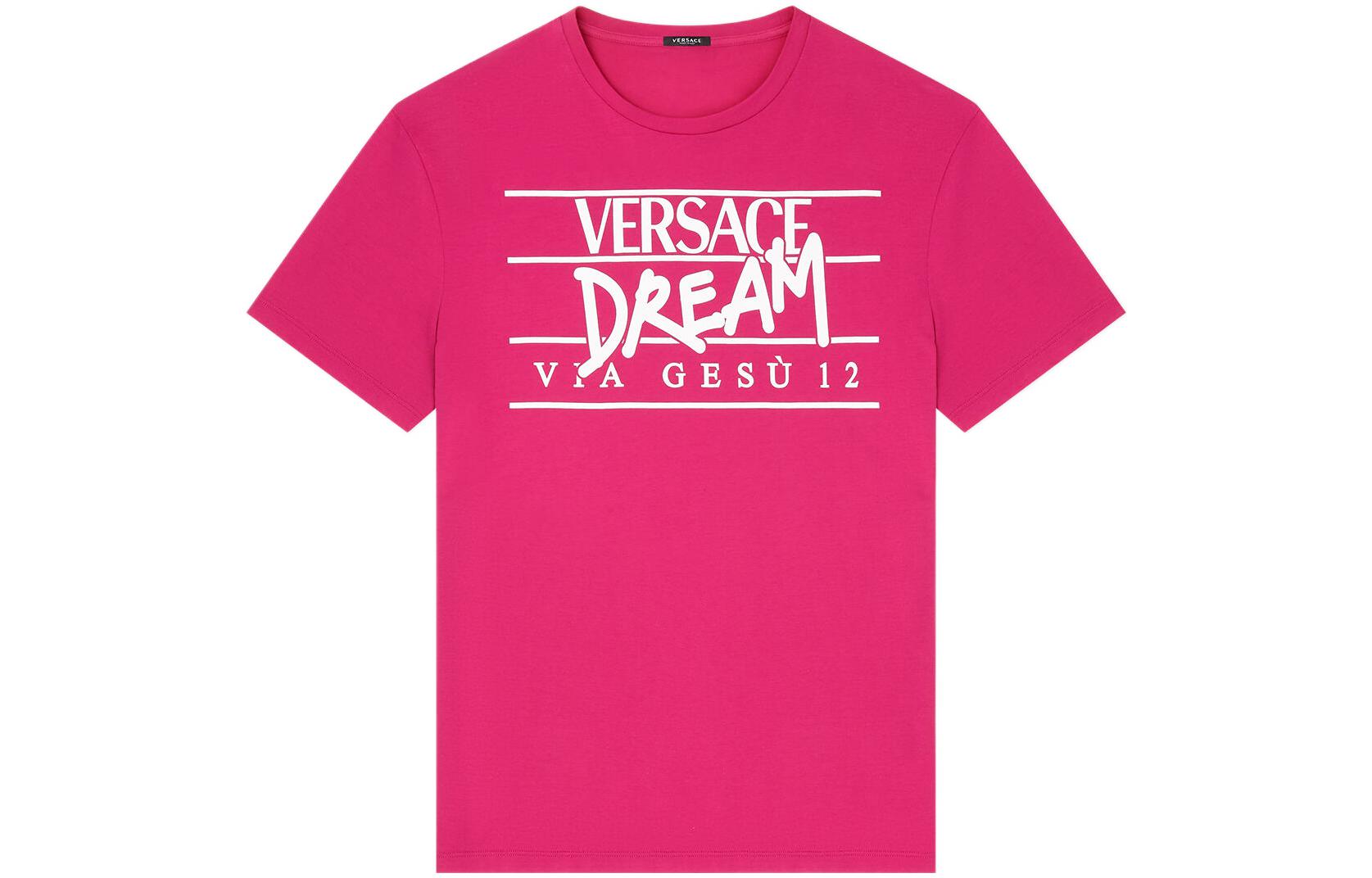 Order (Women) VERSACE SS22 Pink Crewneck Letter Print T-Shirt Women. 1005144-1A00769-2P880