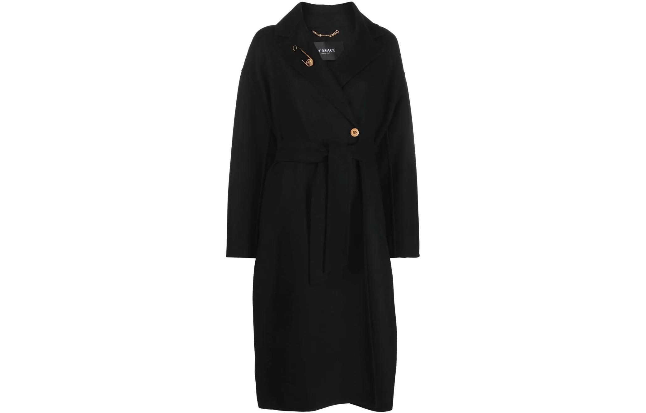 (Women) VERSACE SS22 Single-Breasted Belted Mid-Length Coat Women Black 1005729-1A00884-1B000