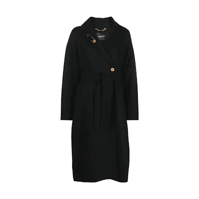 (Women) VERSACE SS22 Single-Breasted Belted Mid-Length Coat Women Black 1005729-1A00884-1B000