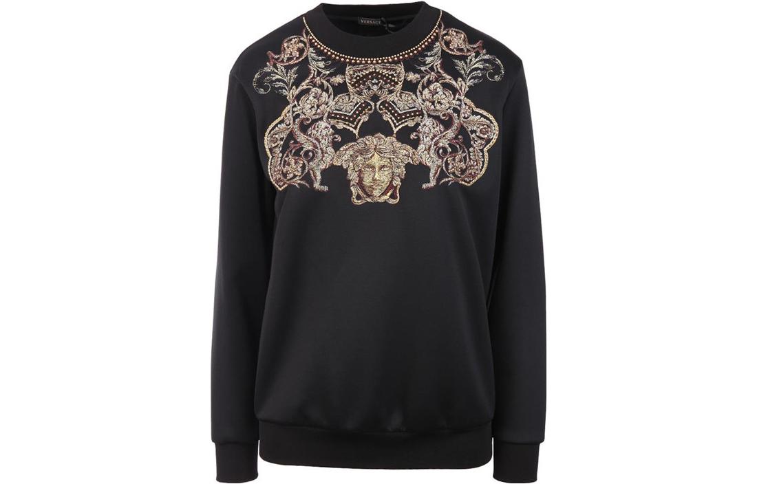 (Women) VERSACE SS23  Black Crewneck Long-Sleeve Sweatshirt with Pattern Print A79176-A218183-A1008