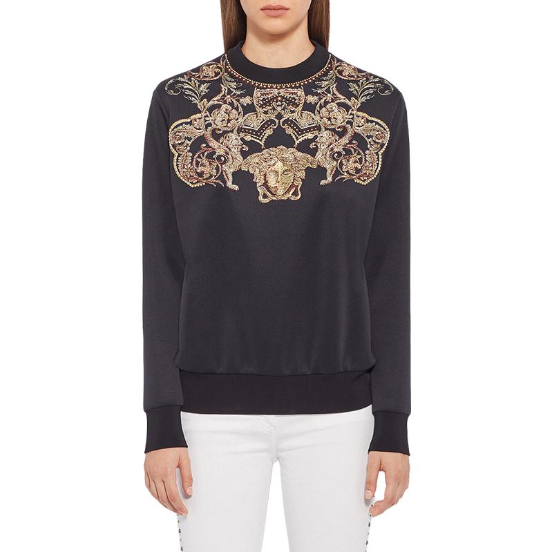 Shop (W) 范思哲 SS23 黑色圆领长袖印花图案卫衣 A79176-A218183-A1008