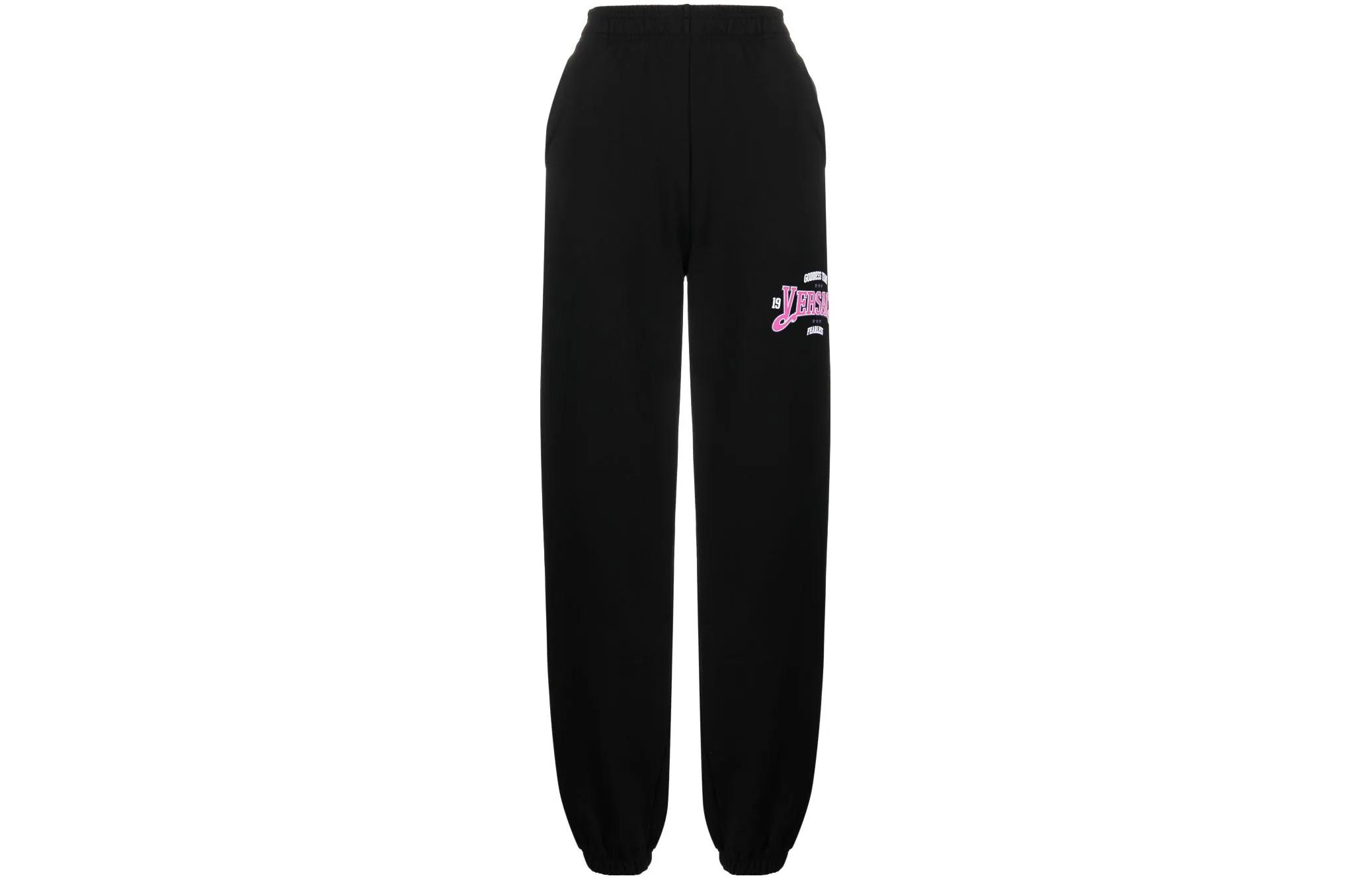(Women) VERSACE SS23  Black Jogger Knit Pants with Letter Logo Print. 1011736-1A08598-6BD50