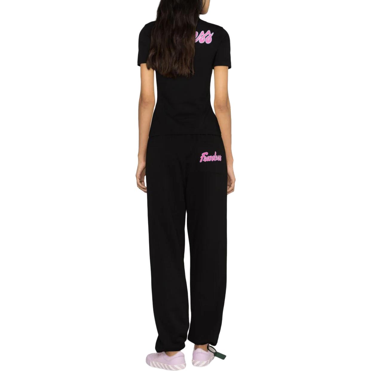 Shop (Women) VERSACE SS23  Black Jogger Knit Pants with Letter Logo Print. 1011736-1A08598-6BD50