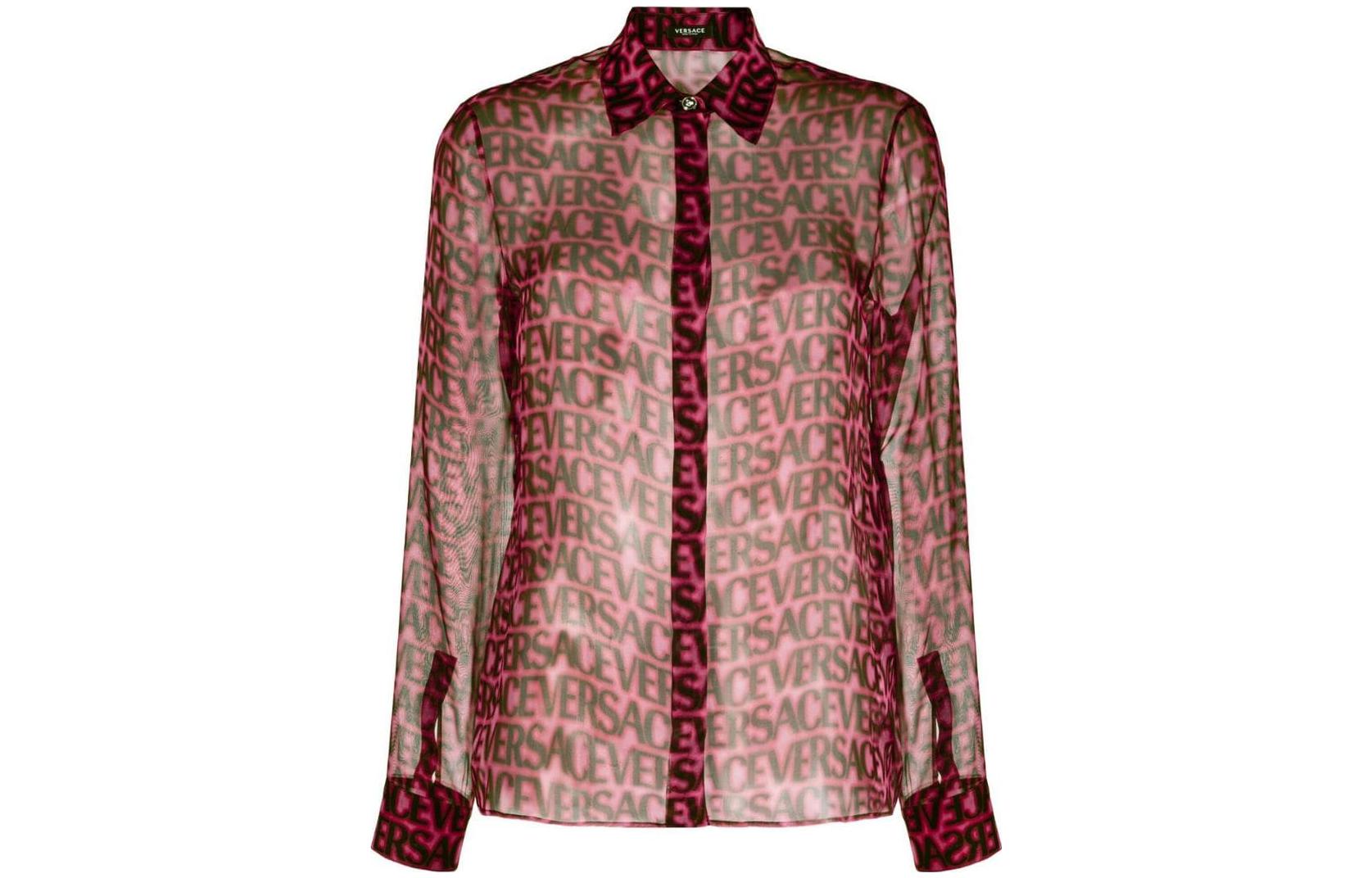 Order (W) VERSACE SS23 黑色透視印花logo紐扣襯衫 1008228-1A07274-5BA50