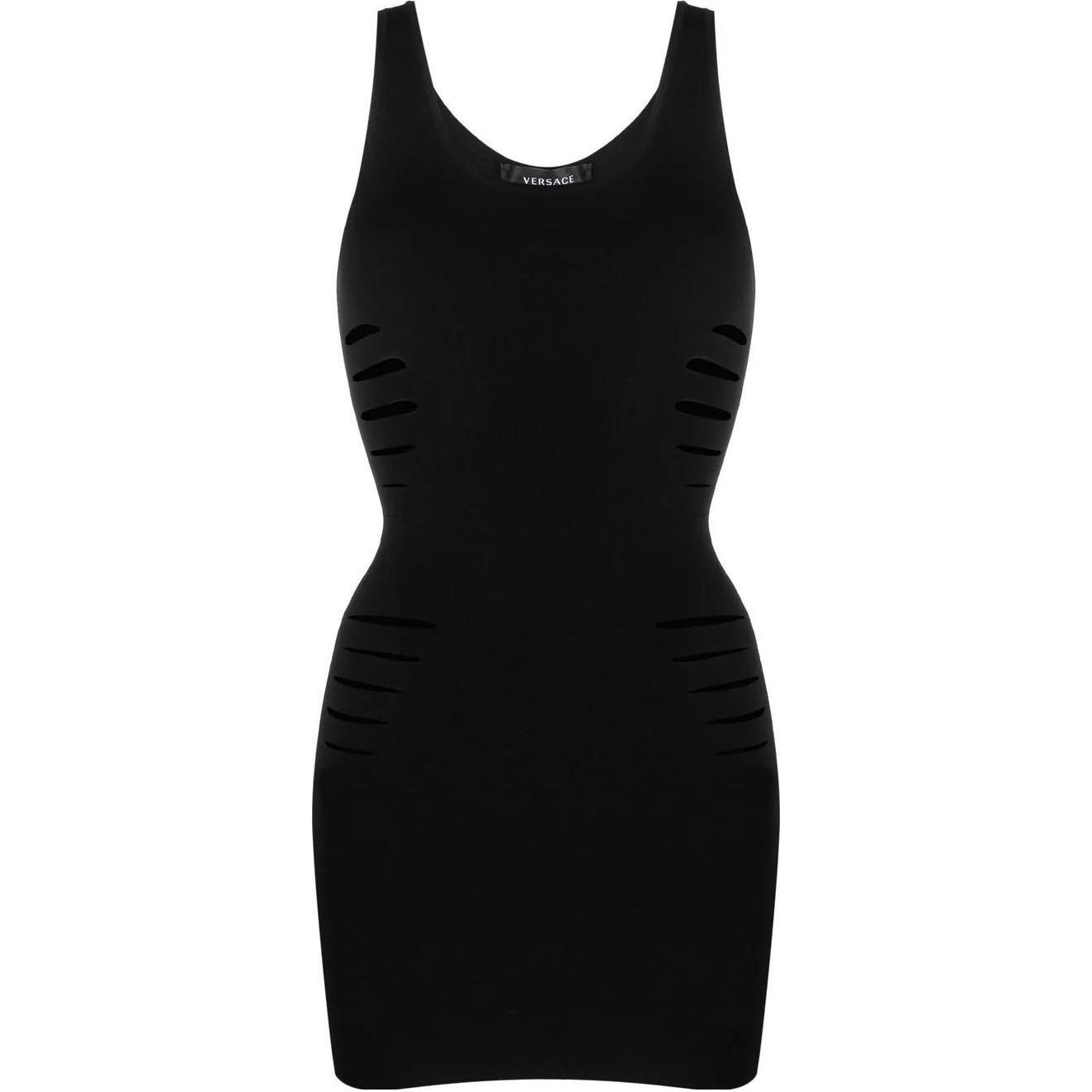 (Women) VERSACE SS23  Black Sleeveless Knit Hollow Out Dress. 10099781-A07172-1B000