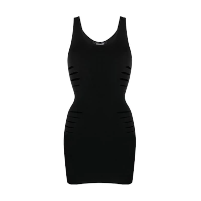 (Women) VERSACE SS23 Black Sleeveless Knit Hollow Out Dress. 10099781-A07172-1B000