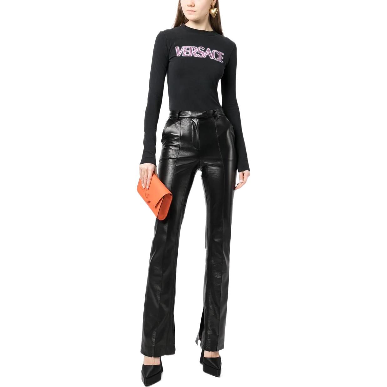 (Women) VERSACE SS23  Black Slim-Fit Logo Print Crew Neck Long Sleeve T-Shirt 1008002-1A06534-2B110 圖 3