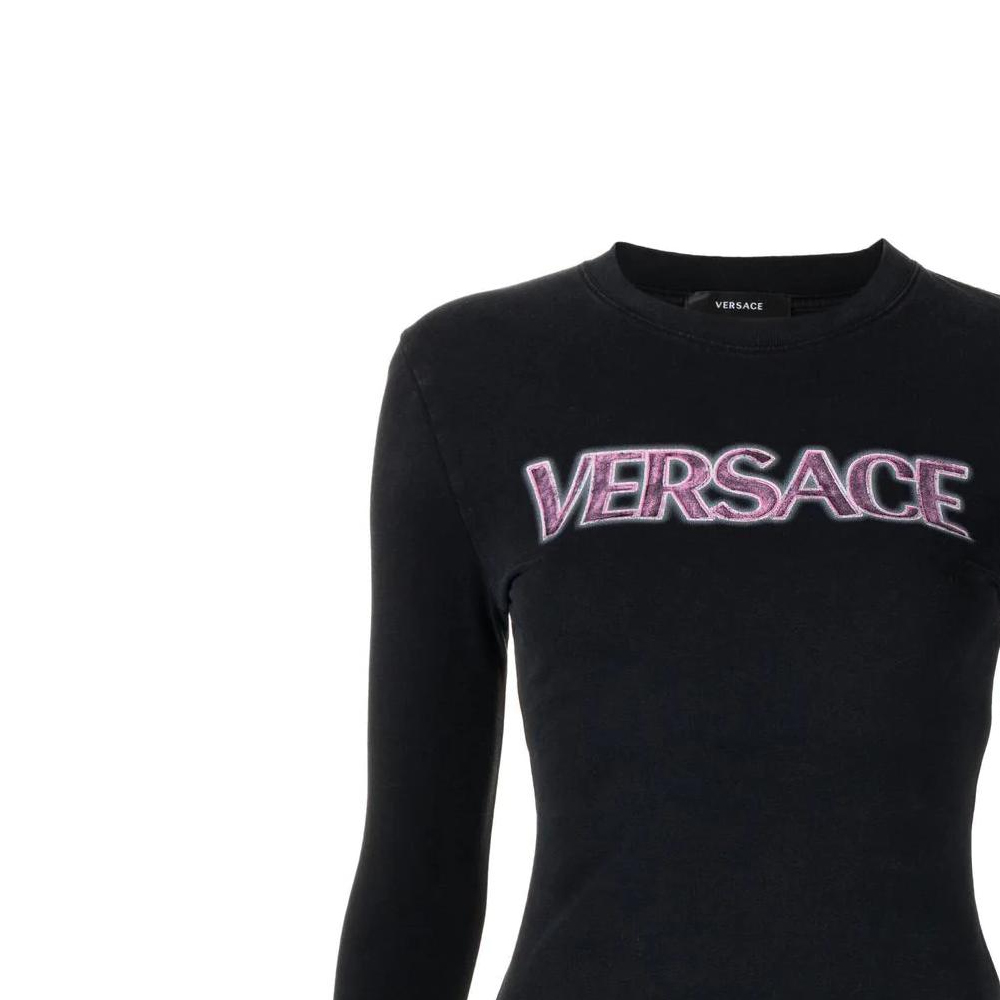 (Women) VERSACE SS23  Black Slim-Fit Logo Print Crew Neck Long Sleeve T-Shirt 1008002-1A06534-2B110 圖 6