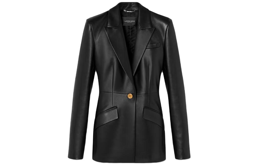 (Women) VERSACE SS23  Black Solid Single-Button Long-Sleeve Blazer Jacket. 1011413-1A08347-1B000