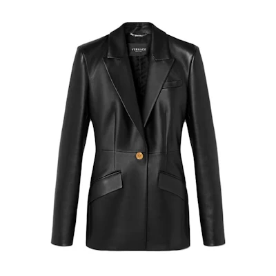 (Women) VERSACE SS23 Black Solid Single-Button Long-Sleeve Blazer Jacket. 1011413-1A08347-1B000