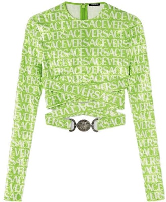 (W) VERSACE SS23 Top Lengan Panjang Crop Hijau dengan Cetakan Logo Silang. 1008267-1A06579-5G300 Order (W) VERSACE SS23 Top Lengan Panjang Crop Hijau dengan Cetakan Logo Silang. 1008267-1A06579-5G300