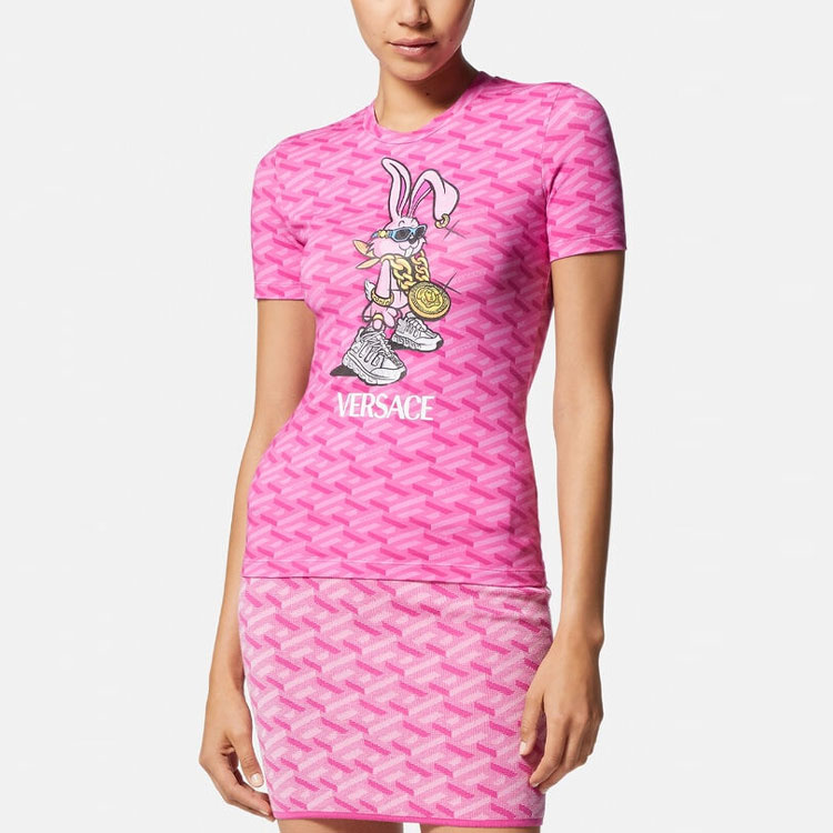 (Women) VERSACE SS23  Pink Cartoon Bunny Logo Print Short Sleeve T-Shirt. 1009270-1A06686-5P780 圖 5