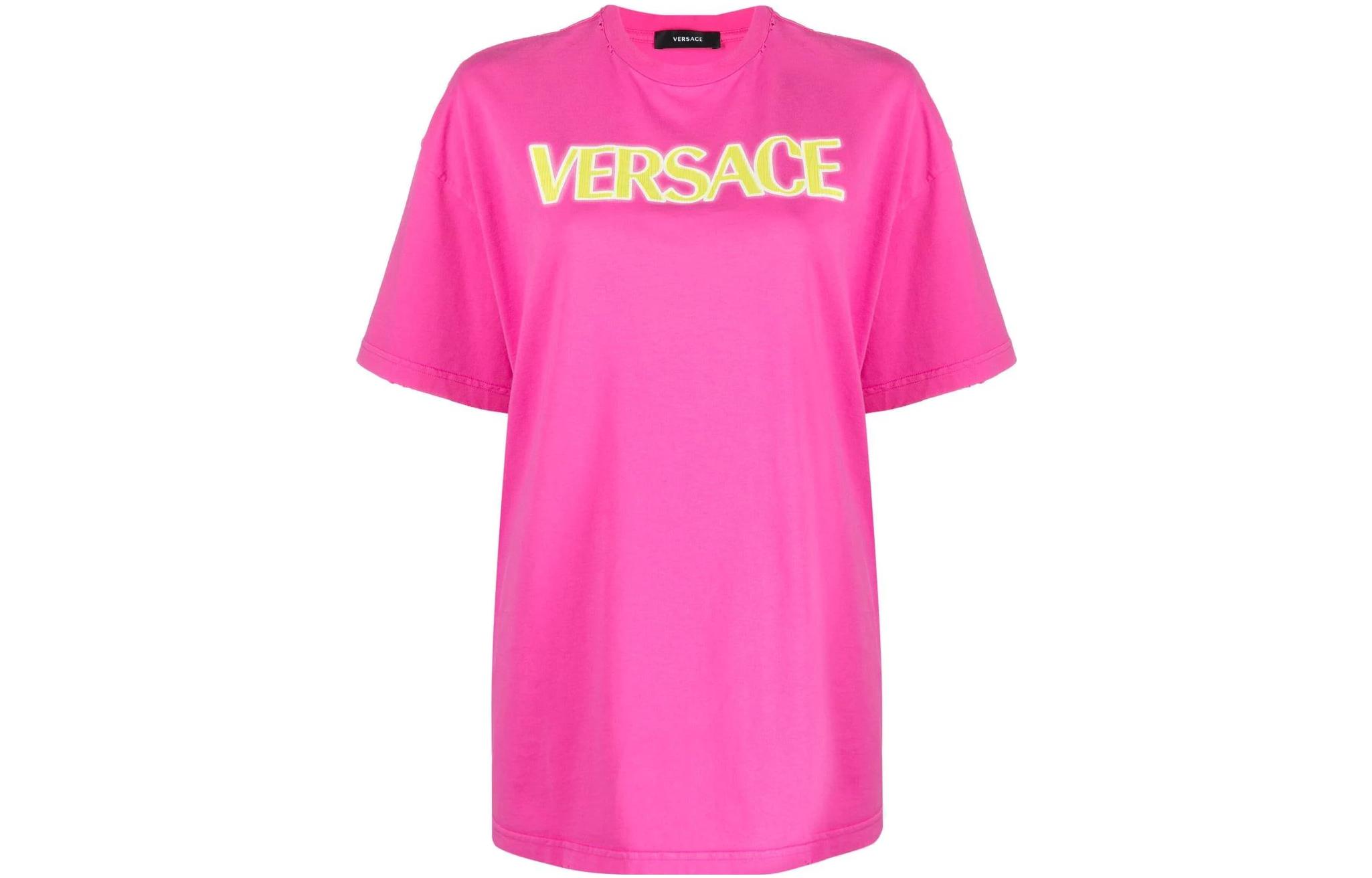 (Women) VERSACE SS23  Pink Logo Print Casual Short Sleeve T-Shirt. 1008174-1A06534-2PA50