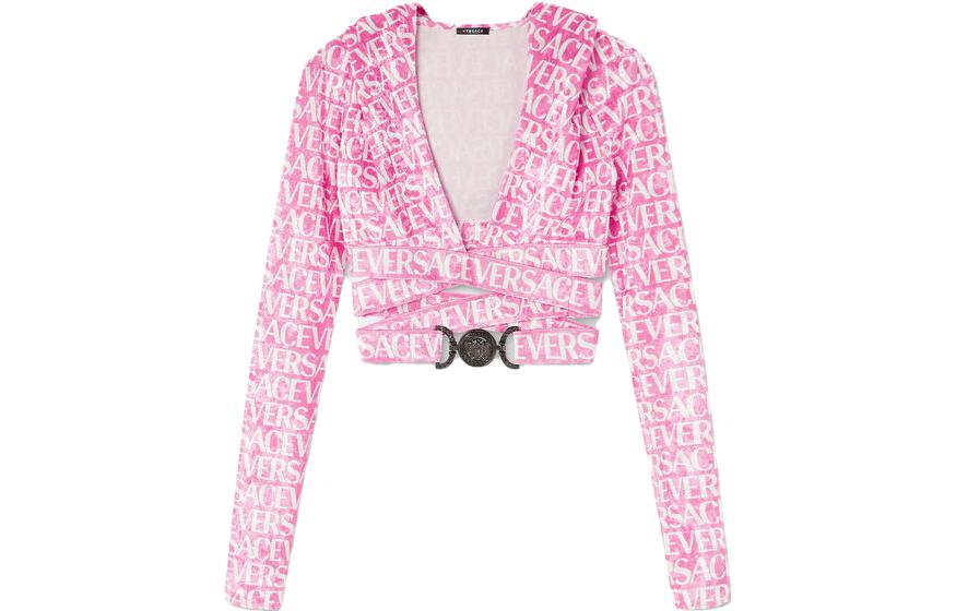 (Women) VERSACE SS23  Pink Velvet Logo Print Cropped Hoodie. 1007885-1A06579-5P110 圖 2