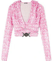 Order (W) VERSACE SS23 粉紅天鵝絨標誌印花短版連帽衫 1007885-1A06579-5P110