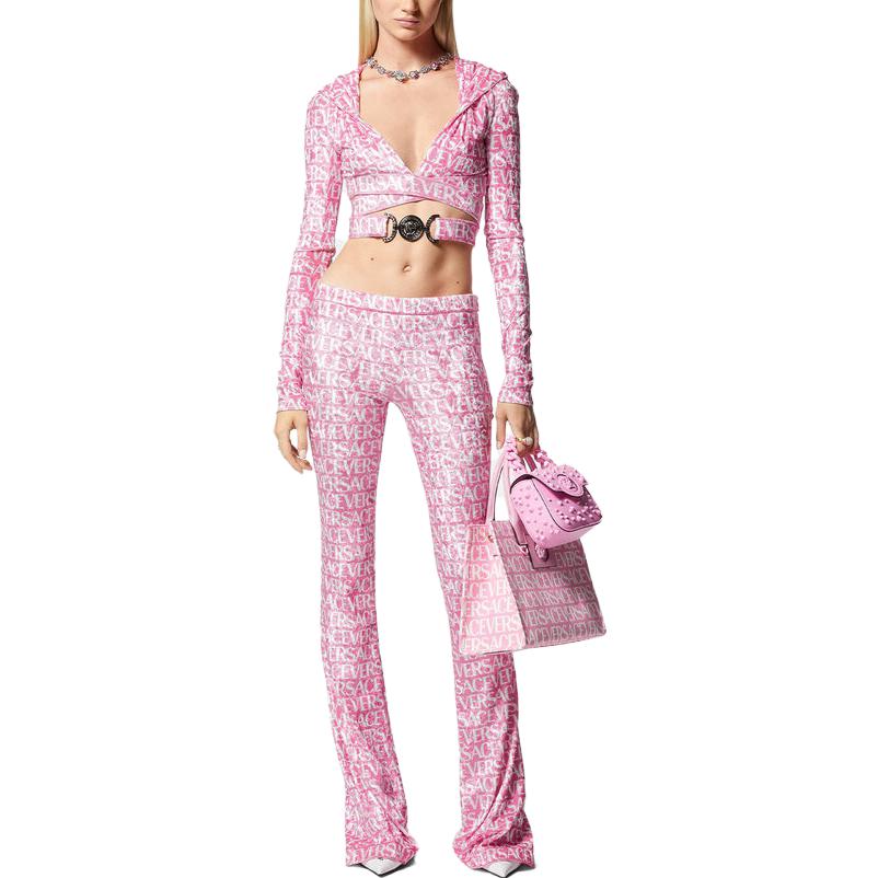 (Women) VERSACE SS23  Pink Velvet Logo Print Cropped Hoodie. 1007885-1A06579-5P110 圖 3